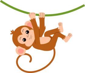 playful little monkey holding on a vine illustration