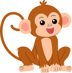 playful little monkey sitting on the floor and looking up illustration © AnotaiSi