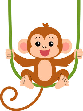 playful little monkey swing on a vine illustration