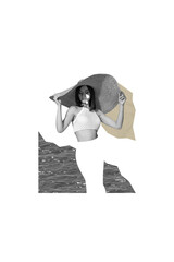 Vertical creative collage image of beautiful young girl summer fatigue tired burnout exhausted...