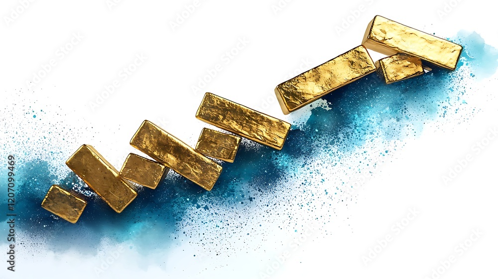 Poster abstract representation of gold bars on a rising graph symbolizing increasing prices