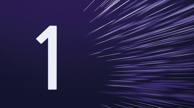 Abstract Number One Glowing Purple Light Streaks. AI Generated