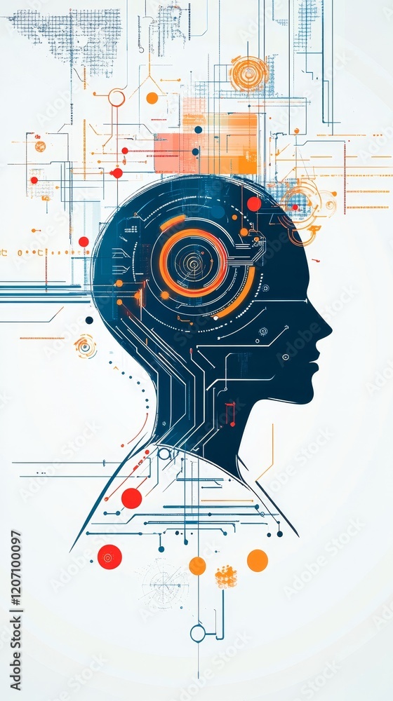 Poster a computer generated image of a brain with a black outline