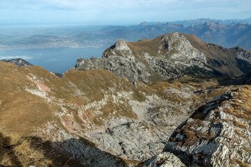 Paysage du Chablais à l' automne depuis les Cornettes de Bise ; Vue sur Vevey , Lac Léman  Le Grammont ,Haute-Savoie France