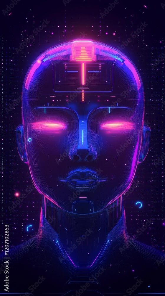 Aufkleber futuristic ai robot head in a high-tech digital environment