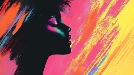 Fototapeta premium Abstract illustration of a woman's silhouette with vibrant makeup strokes