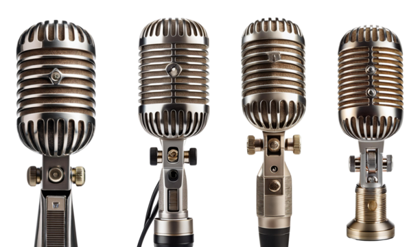 Vintage microphone collection showcasing classic design and engineering.