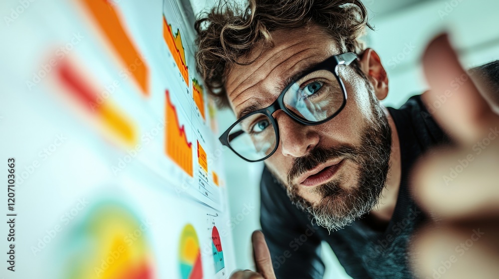 Aufkleber focused professional analyzing graphical data with positive gesture in modern workspace environment