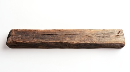 Fototapeta premium Solitary wooden beam against a white backdrop. Timber plank.