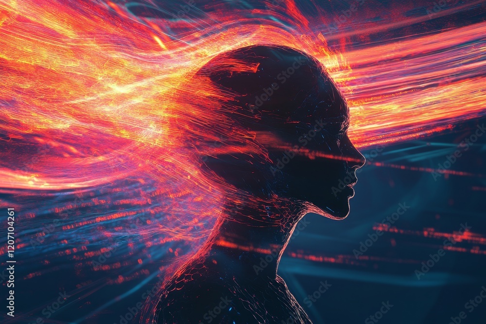 Canvas Prints silhouette of a person with powerful energy stream effect