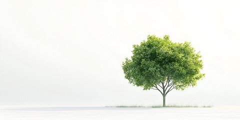Green Tree on White Background with Light Gray Accents