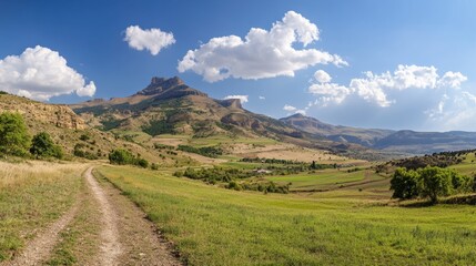 Naklejka premium Stunning summer alpine scenery in the Qusar district of Azerbaijan, featuring Mount Shahdagh.