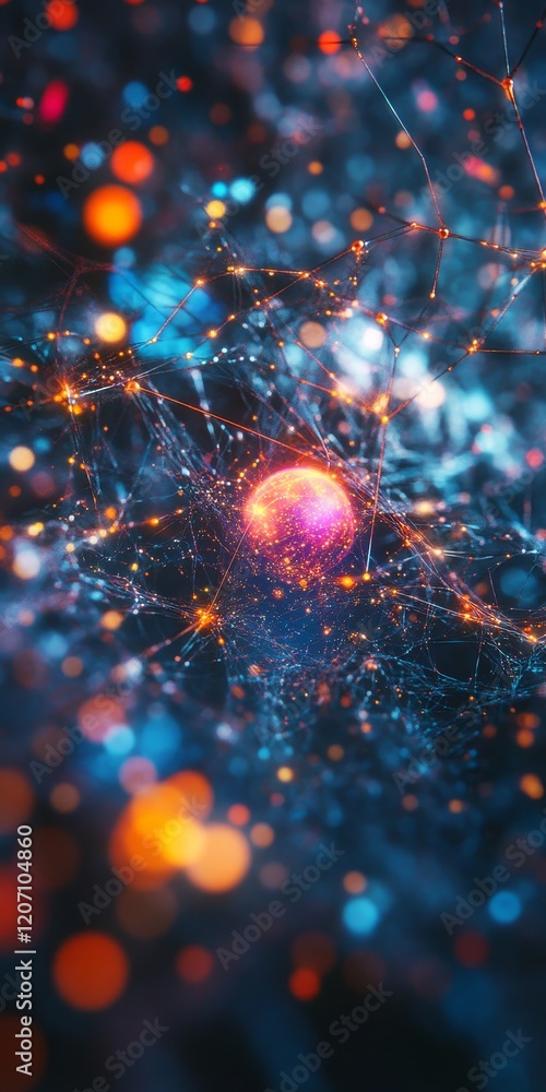 Poster a colorful, abstract image of a glowing orb surrounded by a web of light