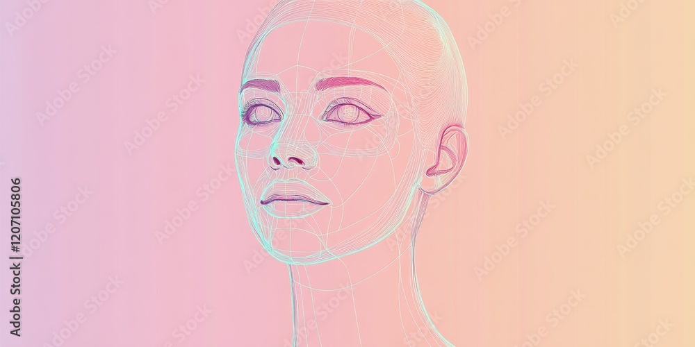 Aufkleber abstract ai face outline with neutral background and gradient colors