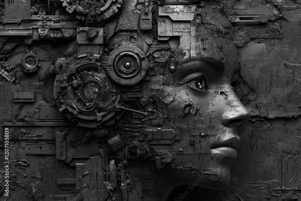Poster ai and ethics representation with abstract textured background