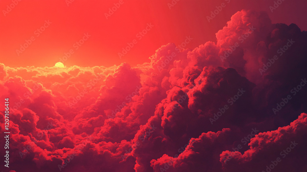 Aufkleber A breathtaking view of thick red clouds illuminated by the setting sun creating a dramatic and surreal atmosphere in the sky

