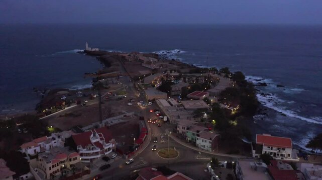 Above View Of Roundabout Over Praia Capital City In Santiago Island At Night In Cabo Verde, Africa.