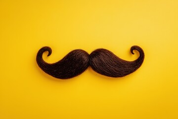 vintage inspired curled brown mustache on yellow background bold designs playful branding concept