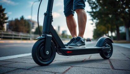 A man is riding a scooter on a city street