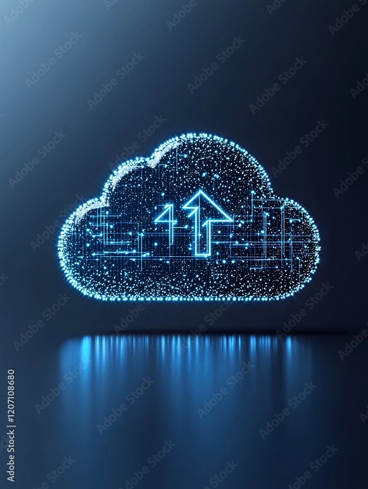 Poster a cloud icon surrounded by arrows to signify secure data sharing across platforms
