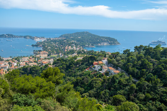 Panoramic view of Saint-Jean-Cap-Ferrat commune in Alpes-Maritimes in Provence-Alpes-Cote d'Azur, French Riviera, France