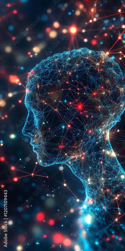Poster a person's face is shown in a computer generated image with a lot of stars