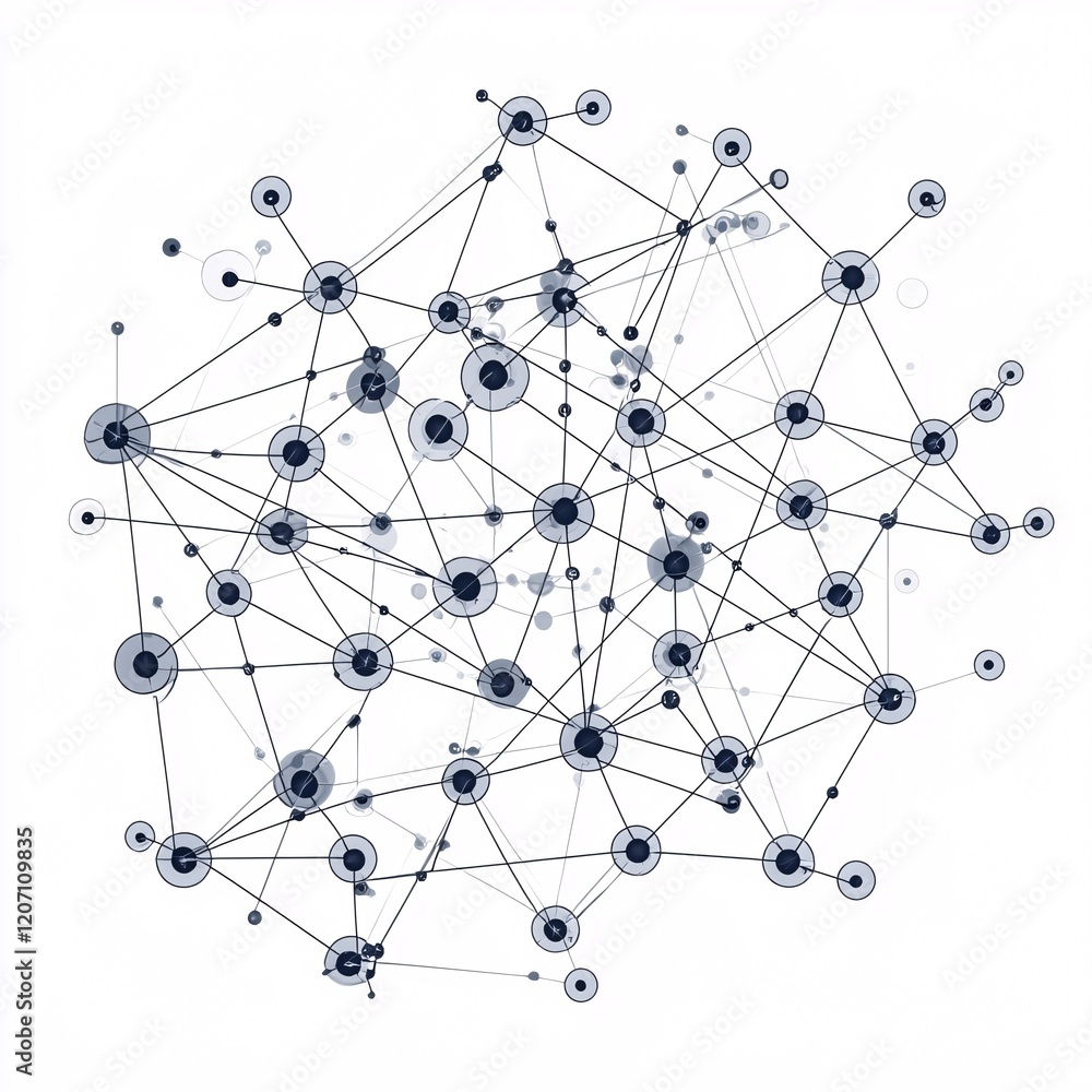 Poster a minimalist representation of interconnected data systems with nodes and pathways