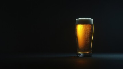 Glass of Beer with Foam in Dark Background