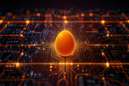 easter egg lighting on circuit board, tech related easter day art for banners and posts engaging technology with easter 