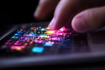 Finger on Glowing Digital Keyboard