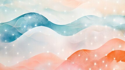 Fototapeta premium Minimalist pastel Asanoha star patterns and geometric waves, seamless and traditional Japanese design