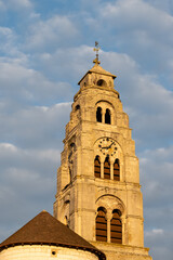 Conde-sur-Marne, view of church and houses. Autumn in Champagne wine making region near Epernay, France. Driving car in Champagne, Grand Est.