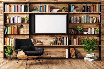 Cozy reading corner with bookshelf and chair in modern home office warm wood environment inviting viewpoint home decor concept