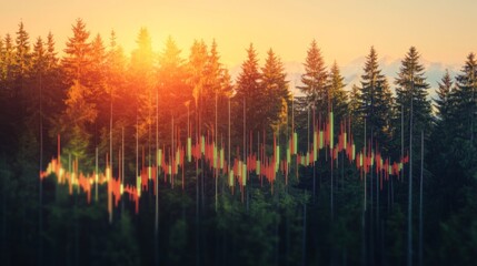 An abstract financial graph with glowing data points and smooth lines, set against a dark gradient background, conveying a modern and high-tech feel