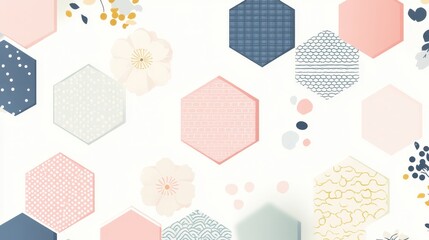 Subtle pastel polka dots with Japanese Kikko hexagon patterns, modern yet traditional design