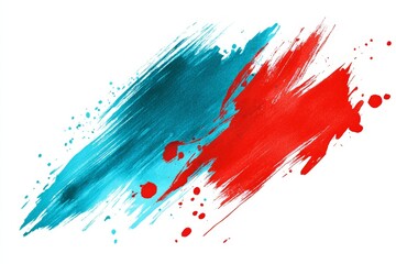 Abstract red and teal paint strokes on white background.
