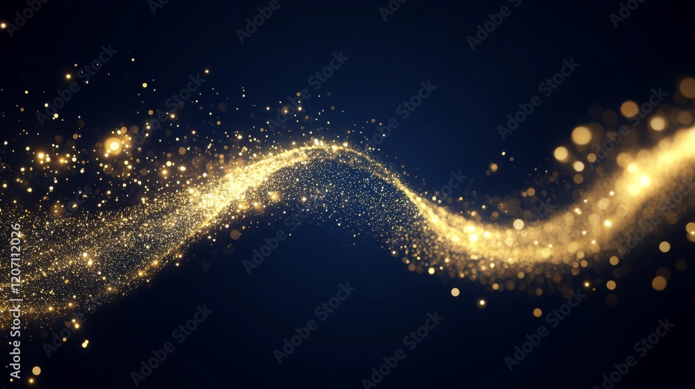 Poster an abstract gold price line chart on a dark blue background with glowing data points and a smooth cu