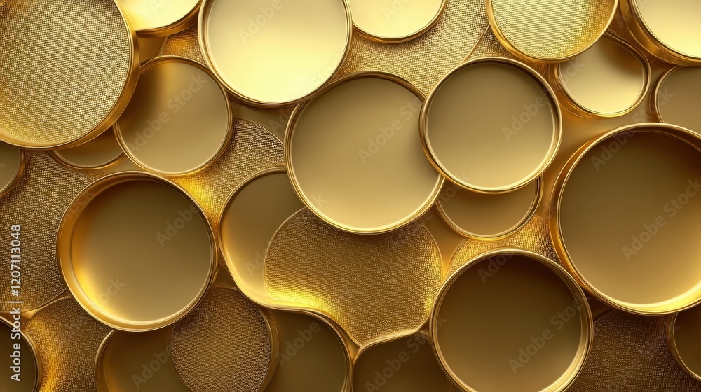 Poster background featuring overlapping gold circles with a reflective shine, creating a modern and stylish