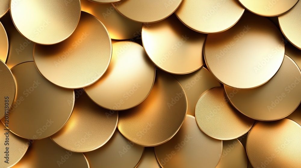 Poster background featuring overlapping gold circles with a reflective shine, creating a modern and stylish