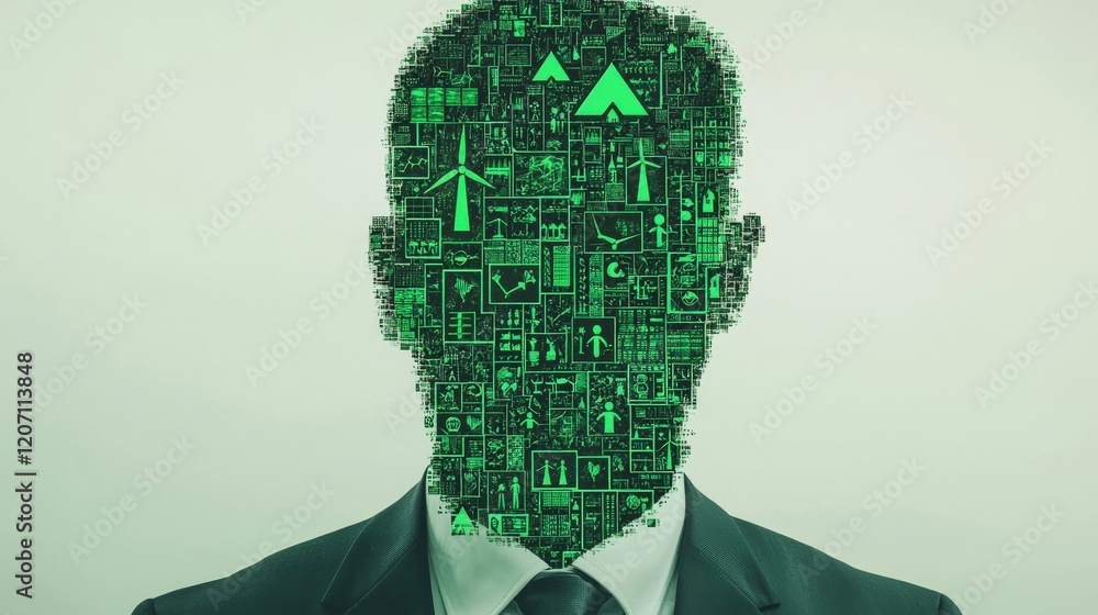 Aufkleber conceptual image of businessman with abstract graphic elements representing growth and innovation