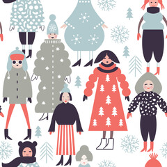 Seamless vector pattern with women images