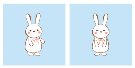 Bunny rabbit cartoons on blue backgrounds vector.