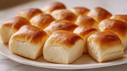 A close-up of a variety of bread rolls arranged on a serving platter, showcasing different types like ciabatta, brioche, and whole wheat, with a soft, warm light.
