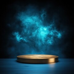 Golden Podium with Blue Nebula Background - Product Display Mockup.