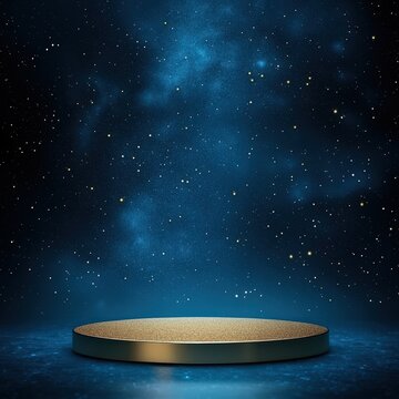 Golden Podium Against a Starry Night Sky Background.