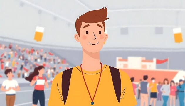 Smiling Volunteer at Indoor Track Event - Powered by Adobe