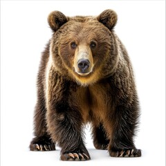 Fototapeta premium Strong grizzly bear standing confidently against a white background.