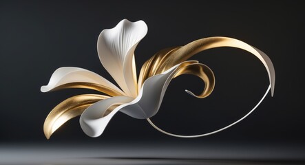 Abstract swirling gold and white flower on black