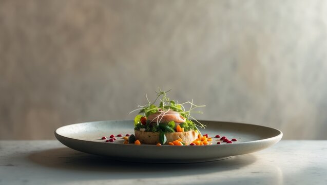 Delicious Food Plating with Natural Lighting on Display