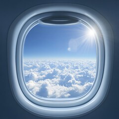 Airplane Window View Sunny Sky Cloudscape Flight Travel Above